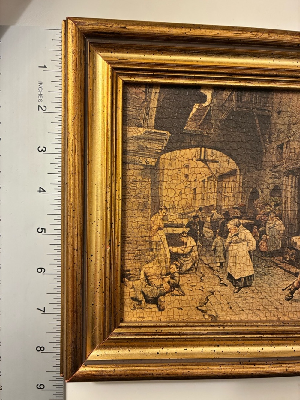 1845 - 1907 Vintage Gold Framed Village Scene Painting - Picture 5 of 12